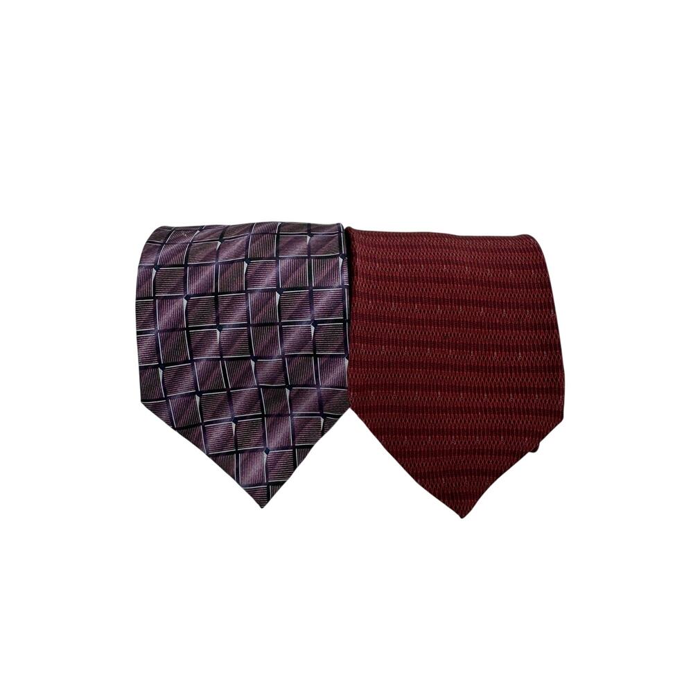 Bill Blass Silk Neckties Lot of 2 Purple Geometric & Red Textured Designer